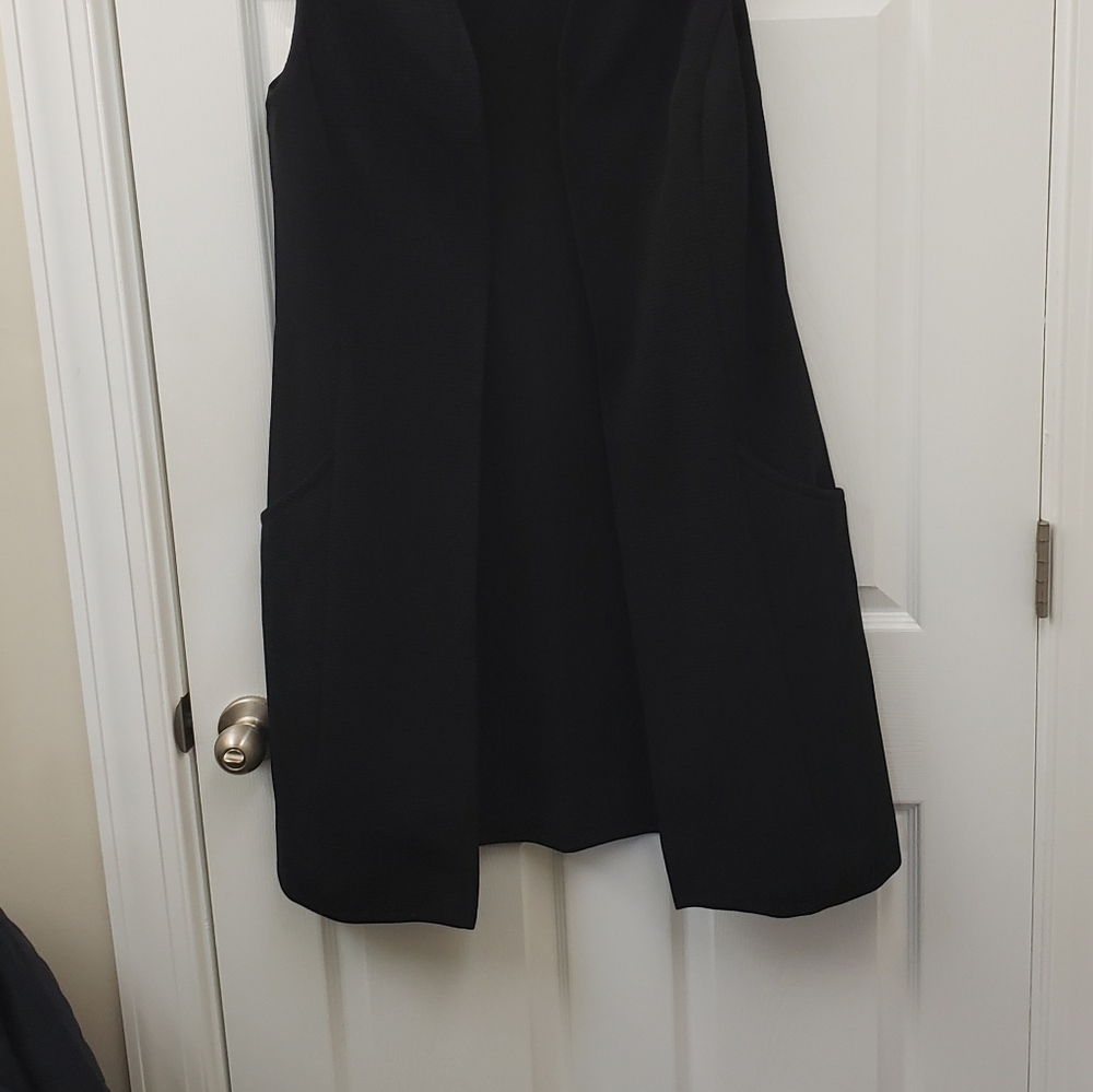 The Collection, black open front, textured, long sleeveless vest cardigan, LG - Picture 3 of 16
